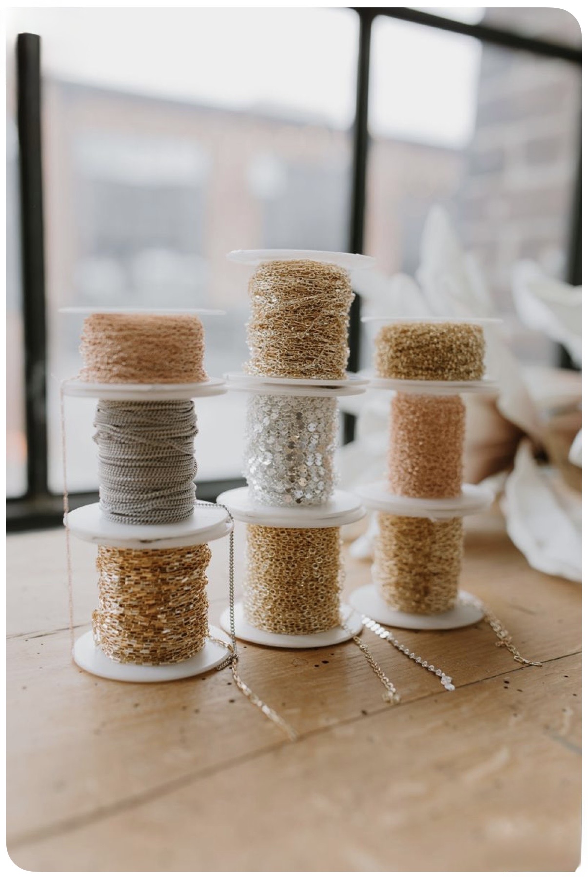 Spools of jewelry chains